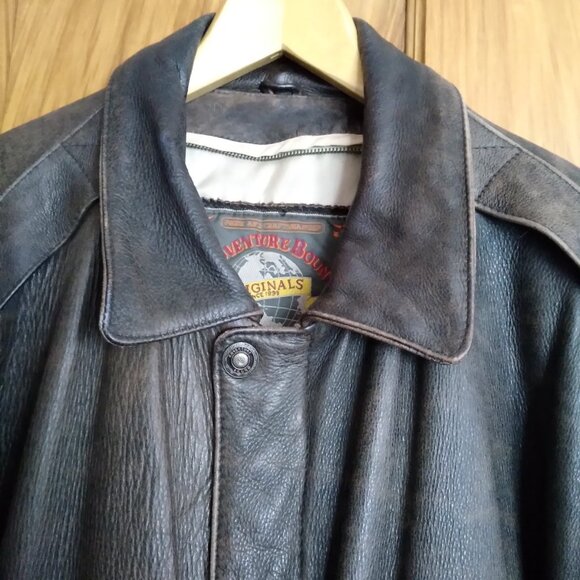 Men's Vintage Brown Distressed Leather Aviator Bomber Jacket Size Extra Large - Picture 2 of 15